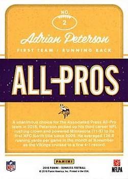 2016 Donruss - All-Pros Holo #2 Adrian Peterson Back