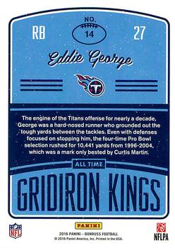 2016 Donruss - All-Time Gridiron Kings #14 Eddie George Back