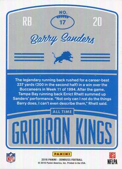 2016 Donruss - All-Time Gridiron Kings #17 Barry Sanders Back