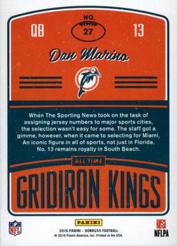 2016 Donruss - All-Time Gridiron Kings #27 Dan Marino Back
