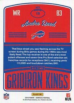 2016 Donruss - All-Time Gridiron Kings Studio #19 Andre Reed Back