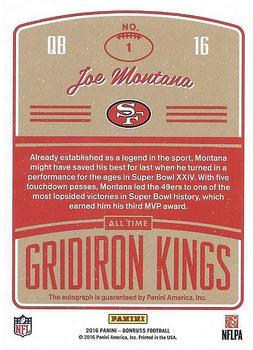 2016 Donruss - All-Time Gridiron Kings Autographs #1 Joe Montana Back