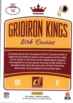 2016 Donruss - Gridiron Kings #12 Kirk Cousins Back