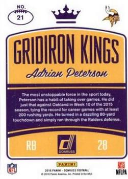 2016 Donruss - Gridiron Kings Studio #21 Adrian Peterson Back
