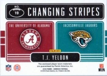 2016 Donruss - Changing Stripes Dual Jerseys #19 T.J. Yeldon Back
