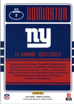 2016 Donruss - Dominator #2 Eli Manning Back