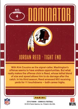 2016 Donruss - Dominator #4 Jordan Reed Back