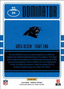 2016 Donruss - Dominator #34 Greg Olsen Back