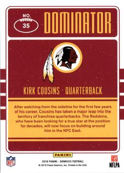 2016 Donruss - Dominator #35 Kirk Cousins Back