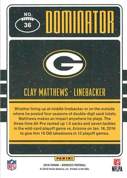2016 Donruss - Dominator #36 Clay Matthews Back