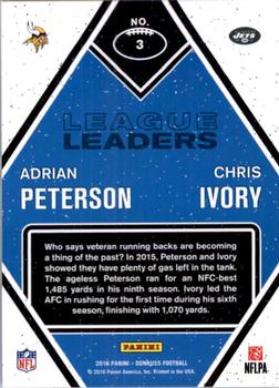 2016 Donruss - League Leaders #3 Adrian Peterson / Chris Ivory Back