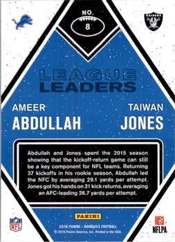 2016 Donruss - League Leaders #8 Ameer Abdullah / Taiwan Jones Back