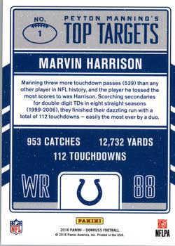 2016 Donruss - Peyton Manning Top Targets #1 Peyton Manning / Marvin Harrison Back