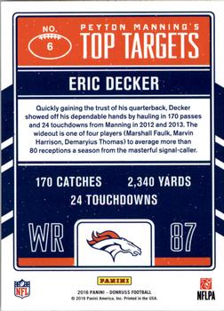 2016 Donruss - Peyton Manning Top Targets #6 Peyton Manning / Eric Decker Back