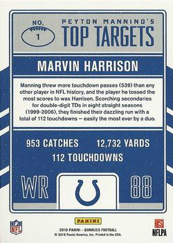 2016 Donruss - Peyton Manning Top Targets Holo #1 Peyton Manning / Marvin Harrison Back