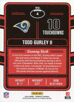 2016 Donruss - Production Line Touchdowns #4 Todd Gurley II Back