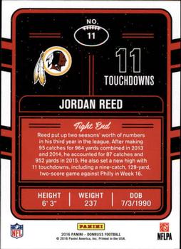 2016 Donruss - Production Line Touchdowns #11 Jordan Reed Back