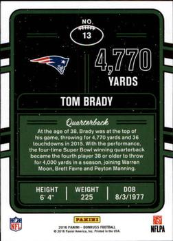 2016 Donruss - Production Line Yardage #13 Tom Brady Back
