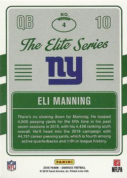 2016 Donruss - The Elite Series Veterans #4 Eli Manning Back