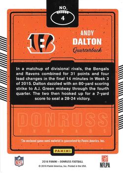 2016 Donruss - Threads #4 Andy Dalton Back