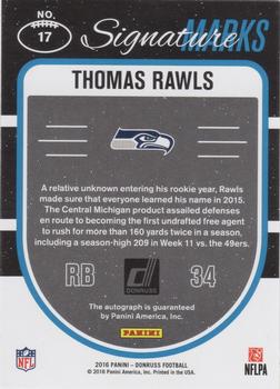 2016 Donruss - Signature Marks Blue #17 Thomas Rawls Back