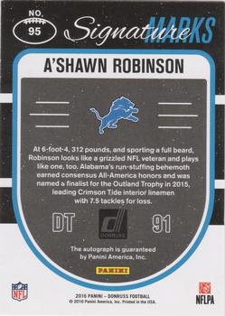 2016 Donruss - Signature Marks Blue #95 A'Shawn Robinson Back