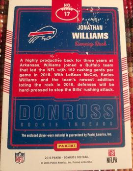 2016 Donruss - Rookie Threads #17 Jonathan Williams Back