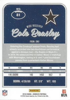 2016 Donruss - Press Proofs Blue #81 Cole Beasley Back