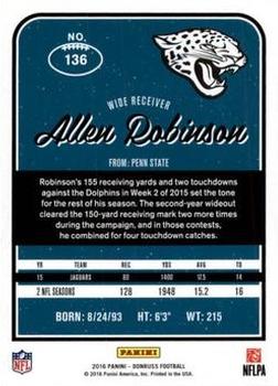 2016 Donruss - Press Proofs Blue #136 Allen Robinson Back
