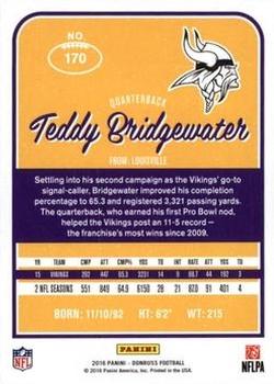 2016 Donruss - Press Proofs Blue #170 Teddy Bridgewater Back