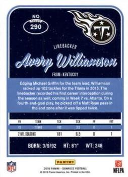 2016 Donruss - Press Proofs Blue #290 Avery Williamson Back