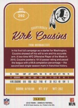 2016 Donruss - Press Proofs Blue #292 Kirk Cousins Back