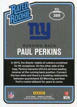 2016 Donruss - Press Proofs Blue #389 Paul Perkins Back
