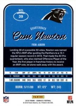 2016 Donruss - Press Proofs Green #39 Cam Newton Back