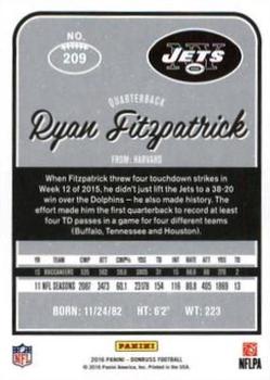 2016 Donruss - Press Proofs Green #209 Ryan Fitzpatrick Back