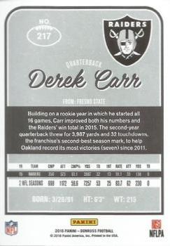 2016 Donruss - Press Proofs Green #217 Derek Carr Back