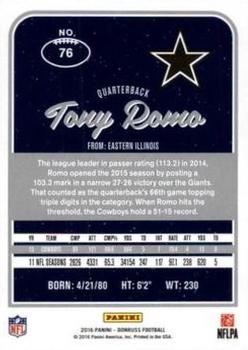 2016 Donruss - Press Proofs Silver #76 Tony Romo Back