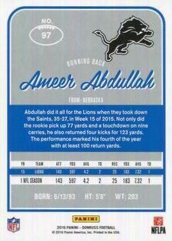 2016 Donruss - Press Proofs Silver #97 Ameer Abdullah Back