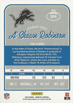 2016 Donruss - Press Proofs Silver #304 A'Shawn Robinson Back