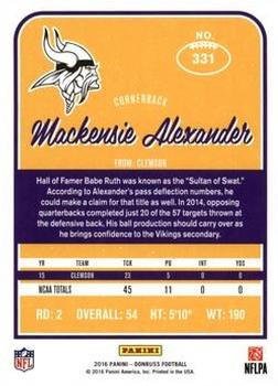 2016 Donruss - Press Proofs Silver #331 Mackensie Alexander Back