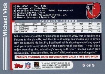 2003 NFLPA Scholastic #5 Michael Vick Back