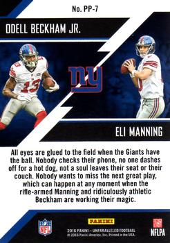 2016 Panini Unparalleled - Perfect Pairs #PP-7 Eli Manning / Odell Beckham Jr. Back