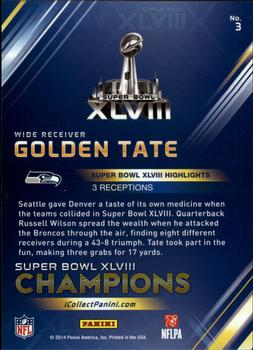 2014 Panini Seattle Seahawks Super Bowl XLVIII Champions #3 Golden Tate Back