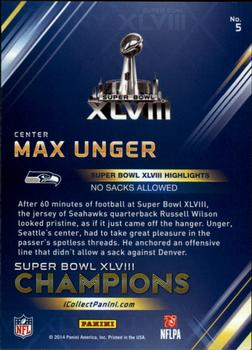 2014 Panini Seattle Seahawks Super Bowl XLVIII Champions #5 Max Unger Back