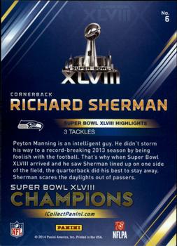 2014 Panini Seattle Seahawks Super Bowl XLVIII Champions #6 Richard Sherman Back