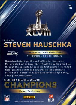 2014 Panini Seattle Seahawks Super Bowl XLVIII Champions #10 Steven Hauschka Back
