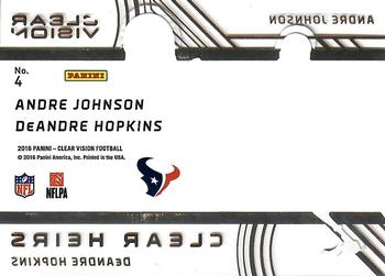 2016 Panini Clear Vision - Clear Heirs Bronze #4 DeAndre Hopkins / Andre Johnson Back