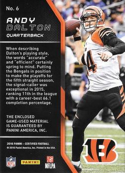 2016 Panini Certified - Fabric of the Game #6 Andy Dalton Back