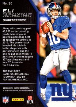 2016 Panini Certified - Fabric of the Game #70 Eli Manning Back
