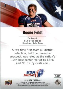 2012 Upper Deck USA Football #4 Boone Feldt Back